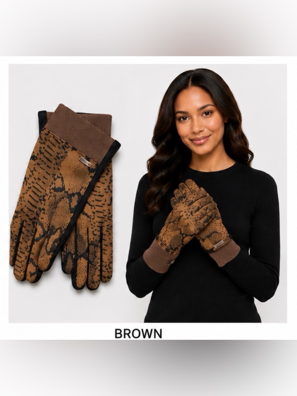 ASOS WOMEN'S PYTHON SNAKE PRINT GLOVES - TAN SIZE 8 1/2 (NEW WITH TAGS)
